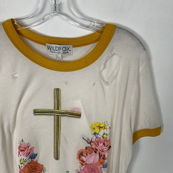 Wildfox M Confessional Johnny Ringer Tee Shirt Floral Roses Graphic Destroyed - Picture 4 of 11